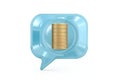 Stack of gold coins inside a translucent light blue speech bubble icon stack of coins Royalty Free Stock Photo