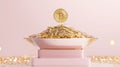 A stack of gold coins topped with a Bitcoin symbol showcases cryptocurrency wealth and success Royalty Free Stock Photo