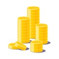 Stack gold dollars isolated cartoon. Bunches of gold dollars and