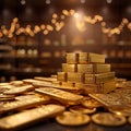 stack of gold on a dynamic stock market Financial success