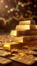 stack of gold on a dynamic stock market Financial success