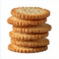 Stack of Golden Baked Crackers on a White Background Ready for Snacking Royalty Free Stock Photo