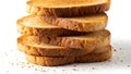 Stack of Golden Brown Bread Slices on White Background Royalty Free Stock Photo