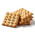 Stack of golden brown square crackers with dimpled surface vactor isolated on a transparent background Royalty Free Stock Photo