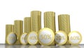 Stack of golden coins and numbers with percent symbol Royalty Free Stock Photo
