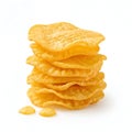 Stack of golden fried tortilla chips with two small chips in front yellow Royalty Free Stock Photo