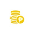 Stack of golden peso coins. Flat gold icon. Isolated on white Royalty Free Stock Photo