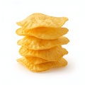 Stack of golden potato chips against a clean white background food snack Royalty Free Stock Photo
