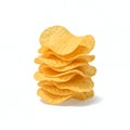 Stack of golden potato chips with ruffled edges on a white background food snack Royalty Free Stock Photo