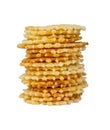 A stack of golden round waffles isolated. Royalty Free Stock Photo