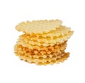 A stack of golden round waffles isolated. Royalty Free Stock Photo