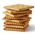 Stack of golden square crackers on white background Royalty Free Stock Photo
