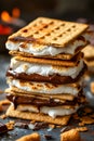 Stack of graham crackers with chocolate between each layer. Generative AI Royalty Free Stock Photo