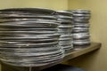 Stack of pizza pans Royalty Free Stock Photo