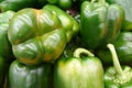 Stack of green bell peppers on a market stall Royalty Free Stock Photo