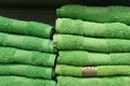 A stack of green fluffy towels in close-up Royalty Free Stock Photo