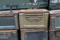 Military green ammunition boxes Royalty Free Stock Photo