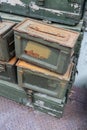 Military green ammunition boxes Royalty Free Stock Photo