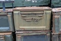 Military green ammunition boxes Royalty Free Stock Photo