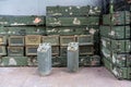 Military green ammunition boxes Royalty Free Stock Photo