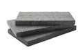 Stack of grey styrofoam sheets on white background