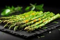 stack of grilled asparagus on a dark slate Royalty Free Stock Photo