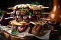 stack of grilled beef shishkabobs, wrapped in warm pita bread Royalty Free Stock Photo