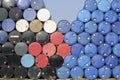 Stack of grunge oil tank barrel background- image