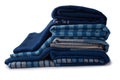 Stack of hand woven shawls, Thai cotton indigo dyed