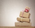 Stack of handcrafted gift boxes Royalty Free Stock Photo