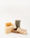 Stack of handmade organic soap on white background Royalty Free Stock Photo
