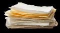Stack of handmade paper drying under bright light with transparent background Royalty Free Stock Photo