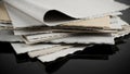 A stack of handmade paper sheets on a reflective black surface Royalty Free Stock Photo
