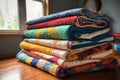 stack of handmade quilts with varying patterns Royalty Free Stock Photo
