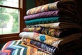 stack of handmade quilts with varying patterns Royalty Free Stock Photo