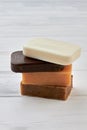 Stack of handmande craft soap bars for spa treatment.