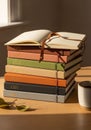 A stack of hardcover notebooks in various colors, including gray, black, orange, green, Royalty Free Stock Photo
