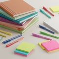 A stack of hardcover notebooks in various pastel colors, including orange, teal, pink, Royalty Free Stock Photo