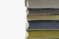 Stack of hardcover vintage books isolated with copy space. White background Royalty Free Stock Photo