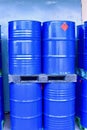 Stack of Hazardous Blue Chemical Drums or Oil Barrels, Petrochemical Industry Royalty Free Stock Photo