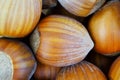 Stack of hazelnuts, macro. View from above. Royalty Free Stock Photo