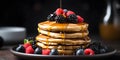 A stack of healthy protein pancakes with a drizzle of hon two generative AI Royalty Free Stock Photo