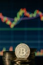 Gold Bitcoins with candle stick graph chart and digital background Royalty Free Stock Photo