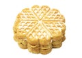 Stack of heart shaped and sugar powdered belgian waffles dessert Royalty Free Stock Photo