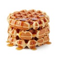 A stack of heart shaped waffles with syrup isolated on white background Royalty Free Stock Photo