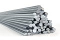 Stack of heavy metal reinforcement long bars isolated on the white background. 3d rendering Royalty Free Stock Photo