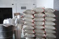 Stack hemp sacks of rice Royalty Free Stock Photo