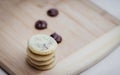 Stack of home made butter cookies filled with chocolate spread Royalty Free Stock Photo