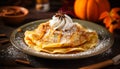 Stack of homemade buttermilk pancakes with syrup generated by AI