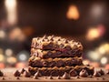 Stack Of Homemade Chocolate Chip Brownies On Table. Generative AI